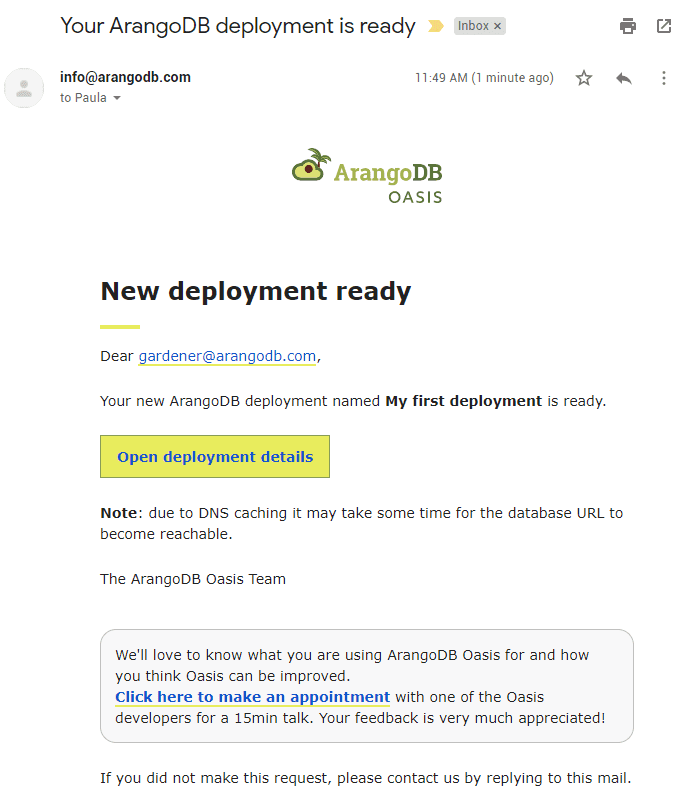 Oasis Deployment Ready Email