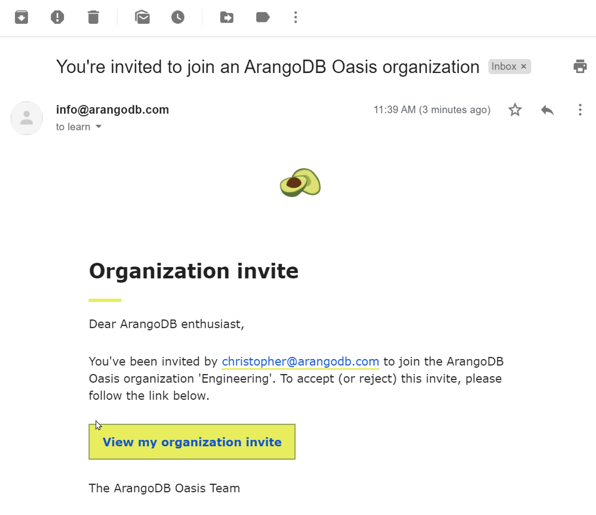 Oasis Organization Invite Email